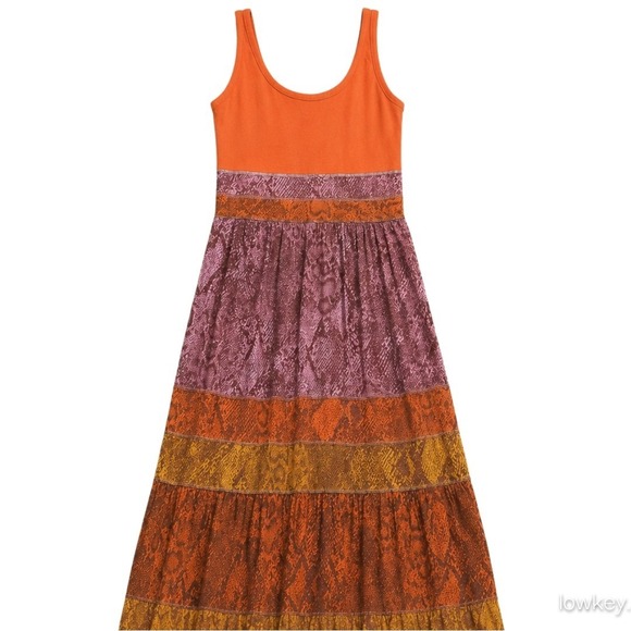 Dresses & Skirts - Anthropologie Boho Snakeskin Print Colima Maxi Dress Orange Purple Sleeveless